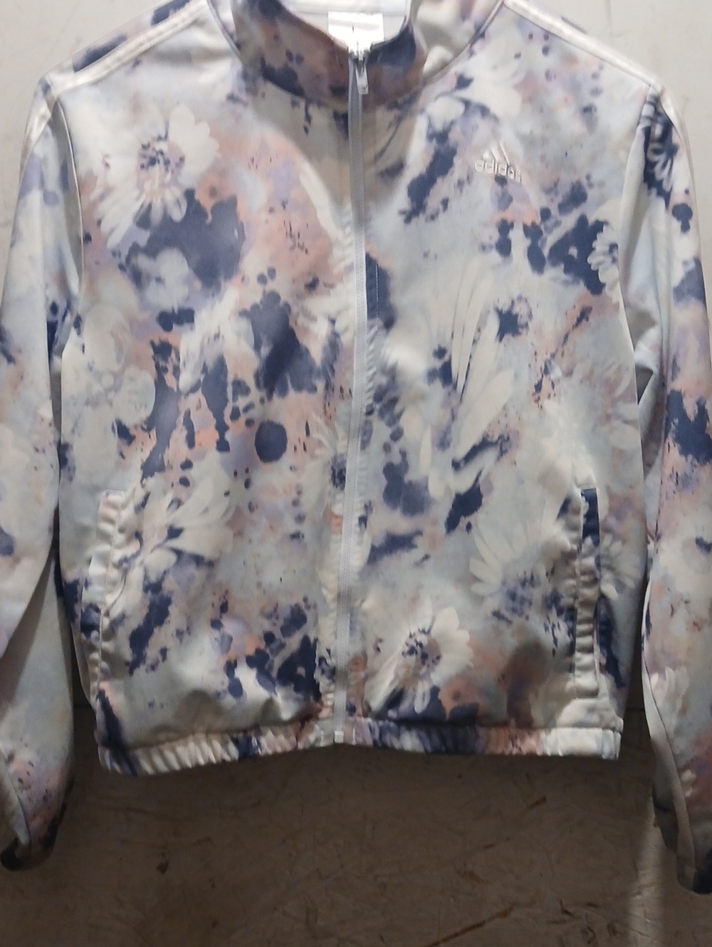 Adidas Pastel Floral Watercolor Track Jacket in Blue & Pink Size L